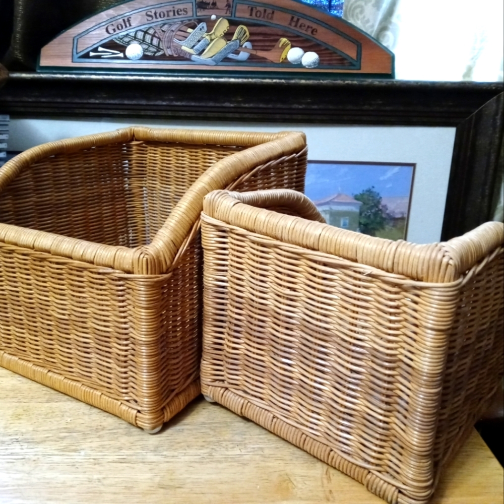 🍓🍉🍇 2 Wicker Decorative basket Set🍍🇺🇸🌉🏫Vintage Sturdy Storage Set,🍒🍋🆕